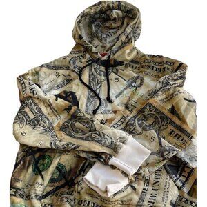 424 FourTwoFour Men’s Sz XL Dollar Print USD Pullover Hoodie Cream Green